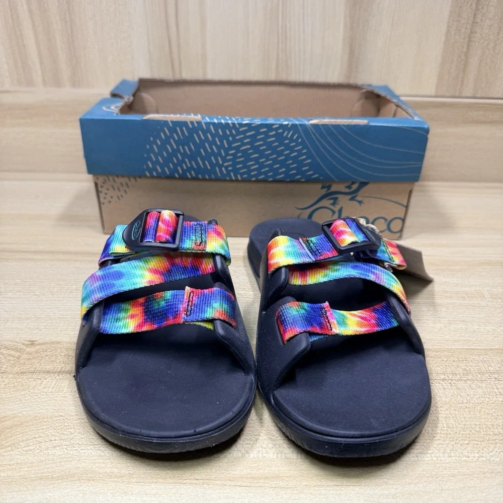 Chaco Kids Chillos Slides Black Tie Dye Size Rainbow Slip On Sandals Size 3